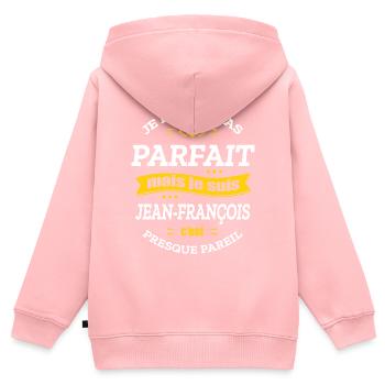 JEAN-FRANÇOIS PARFAIT - PRENOM JEAN-FRANÇOIS - Sweat Premium à capuche zippé enfant bio - rose - Dos - AI Model Kid Female (0cm)