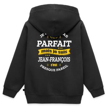 JEAN-FRANÇOIS PARFAIT - PRENOM JEAN-FRANÇOIS - Sweat Premium à capuche zippé enfant bio - noir - Dos - AI Model Kid Male (0cm)