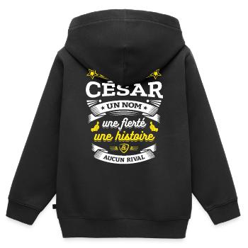CÉSAR UN NOM UNE FIERTÉ AUCUN RIVAL - Sweat Premium à capuche zippé enfant bio - noir - Dos - AI Model Kid Male (0cm)