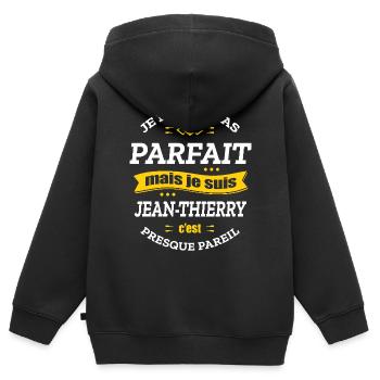 JEAN-THIERRY PARFAIT - PRENOM JEAN-THIERRY - Sweat Premium à capuche zippé enfant bio - noir - Dos - AI Model Kid Male (0cm)