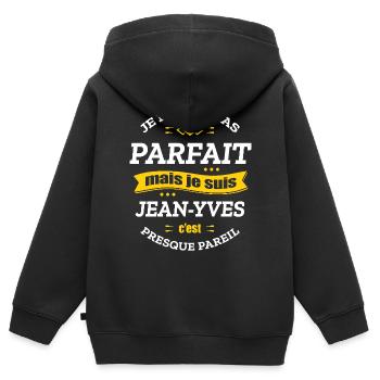 JEAN-YVES PARFAIT - PRENOM JEAN-YVES - Sweat Premium à capuche zippé enfant bio - noir - Dos - AI Model Kid Male (0cm)