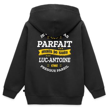 LUC-ANTOINE PARFAIT - PRENOM LUC-ANTOINE - Sweat Premium à capuche zippé enfant bio - noir - Dos - AI Model Kid Male (0cm)
