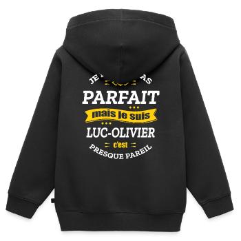 LUC-OLIVIER PARFAIT - PRENOM LUC-OLIVIER - Sweat Premium à capuche zippé enfant bio - noir - Dos - AI Model Kid Male (0cm)