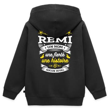 REMI UN NOM UNE FIERTÉ AUCUN RIVAL - Sweat Premium à capuche zippé enfant bio - noir - Dos - AI Model Kid Male (0cm)
