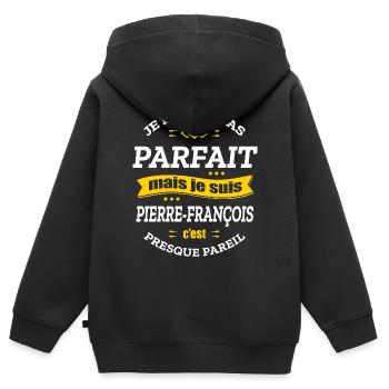 PIERRE-FRANÇOIS PARFAIT - PRENOM PIERRE-FRANÇOIS - Sweat Premium à capuche zippé enfant bio - noir - Dos - AI Model Kid Male (0cm)