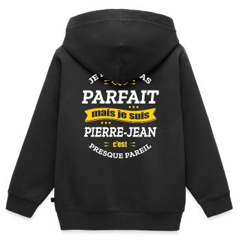 PIERRE-JEAN PARFAIT - PRENOM PIERRE-JEAN - Sweat Premium à capuche zippé enfant bio - noir - Dos - AI Model Kid Male (0cm)