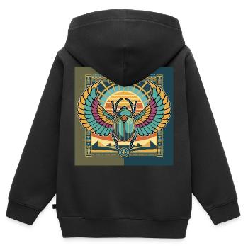 KHEPRI Dieu du Soleil Levant - Sweat Premium à capuche zippé enfant bio - noir - Dos - AI Model Kid Male (0cm)