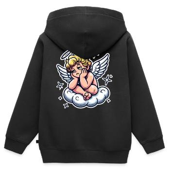 Lustiger Cherub auf Wolke Pop Art Design - Kinder Premium Organic Zip Hoodie - Schwarz - Hinten - AI Model Kid Male (0cm)