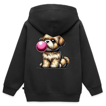 Verspielter Hund, der Kaugummi bläst - Kinder Premium Organic Zip Hoodie - Schwarz - Hinten - AI Model Kid Male (0cm)