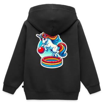 Licorne colorée Piscine Rebond Fun - Sweat Premium à capuche zippé enfant bio - noir - Dos - AI Model Kid Male (0cm)