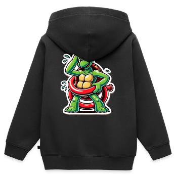 Lustige Schildkröte Oops Cartoon Aufkleber - Kinder Premium Organic Zip Hoodie - Schwarz - Hinten - AI Model Kid Male (0cm)