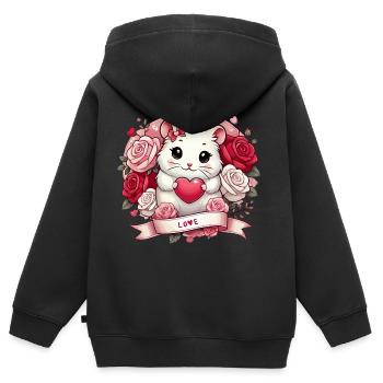 Romantischer Hamster mit Rosen - Kinder Premium Organic Zip Hoodie - Schwarz - Hinten - AI Model Kid Male (0cm)