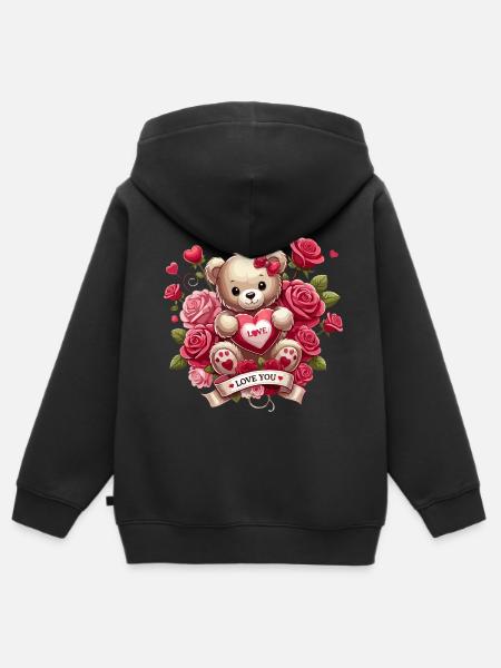 Ich Liebe Dich Teddy - Kinder Premium Organic Zip Hoodie - Schwarz