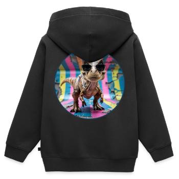 Bébé dinosaure T-Rex portant des lunettes de soleil noires - Sweat Premium à capuche zippé enfant bio - noir - Dos - AI Model Kid Male (0cm)