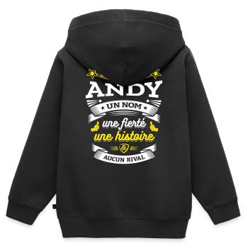 ANDY UN NOM UNE FIERTÉ AUCUN RIVAL - Sweat Premium à capuche zippé enfant bio - noir - Dos - AI Model Kid Male (0cm)