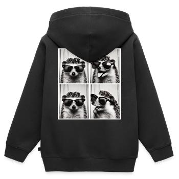 Fotobox Igel mit Sonnenbrille - Kinder Premium Organic Zip Hoodie - Schwarz - Hinten - AI Model Kid Male (0cm)