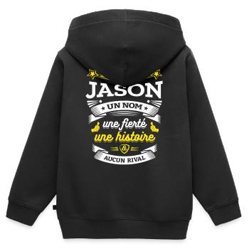 JASON UN NOM UNE FIERTÉ AUCUN RIVAL - Sweat Premium à capuche zippé enfant bio - noir - Dos - AI Model Kid Male (0cm)
