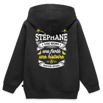 STÉPHANE UN NOM UNE FIERTÉ AUCUN RIVAL - Sweat Premium à capuche zippé enfant bio - noir - Dos - AI Model Kid Male (0cm)