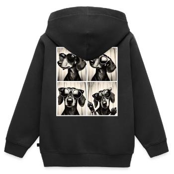 Retro photo strip with dachshund and sunglasses - Kids Premium Organic Zip-up Hoodie - black - Back - AI Model Kid Male (0cm)