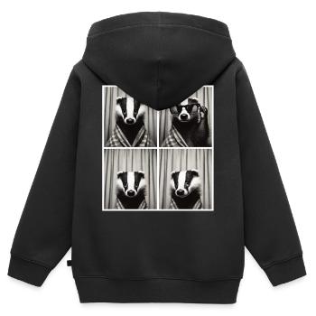 Vintage Photo Strip: Badger with Sunglasses - Kids Premium Organic Zip-up Hoodie - black - Back - AI Model Kid Male (0cm)