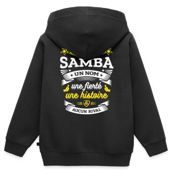 SAMBA UN NOM UNE FIERTÉ AUCUN RIVAL - Sweat Premium à capuche zippé enfant bio - noir - Dos - AI Model Kid Male (0cm)