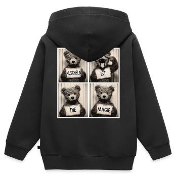 Teddybär – Kuscheln ist die Magie - Kinder Premium Organic Zip Hoodie - Schwarz - Hinten - AI Model Kid Male (0cm)