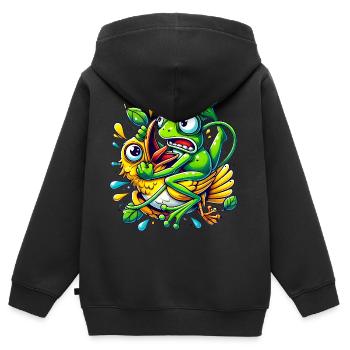 Funny Frog Clinging to Bird Cartoon - Kids Premium Organic Zip-up Hoodie - black - Back - AI Model Kid Male (0cm)