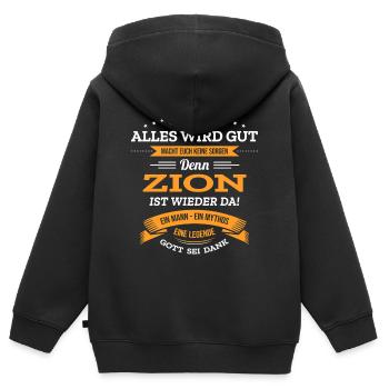 ALLES WIRD GUT, DIE LEGENDE ZION IST DA - Kinder Premium Organic Zip Hoodie - Schwarz - Hinten - AI Model Kid Male (0cm)