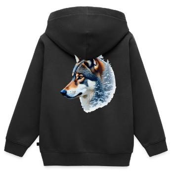 Snow Wolf: Wild and Winter Fusion - Kids Premium Organic Zip-up Hoodie - black - Back - AI Model Kid Male (0cm)
