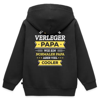 VERLEGER PAPA: COOL, VATERTAG, WEIHNACHTEN - Kinder Premium Organic Zip Hoodie - Schwarz - Hinten - AI Model Kid Male (0cm)