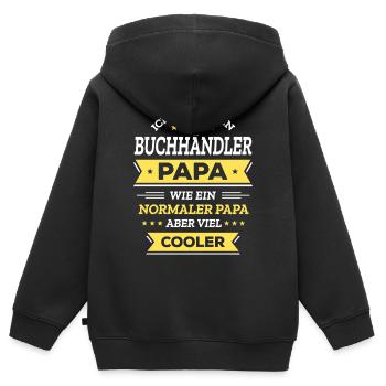 BUCHHÄNDLER PAPA: COOL, VATERTAG, WEIHNACHTEN - Kinder Premium Organic Zip Hoodie - Schwarz - Hinten - AI Model Kid Male (0cm)