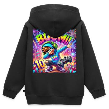 Boom Neon Gamer Celebration - Kinder Premium Organic Zip Hoodie - Schwarz - Hinten - AI Model Kid Male (0cm)