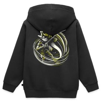 Angeln Angler Dorsch Riesenfisch olivgrün Geschenk - Kinder Premium Organic Zip Hoodie - Schwarz - Hinten - AI Model Kid Male (0cm)