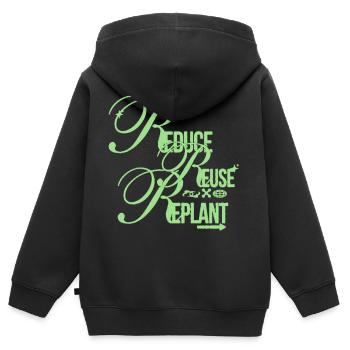 Message écologique – Réduire, Réutiliser, Replanter - Sweat Premium à capuche zippé enfant bio - noir - Dos - AI Model Kid Male (0cm)