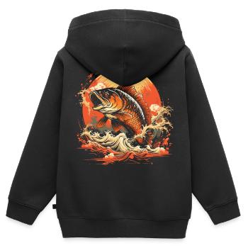 Fischerei Illustration - Kinder Premium Organic Zip Hoodie - Schwarz - Hinten - AI Model Kid Male (0cm)