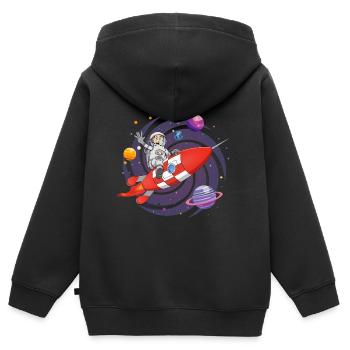 The astronaut and the red rocket in space. - Kids Premium Organic Zip-up Hoodie - black - Back - AI Model Kid Male (0cm)
