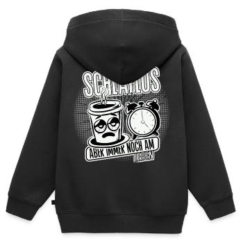 Schlaflos, aber am leben. Kein Schlaf Mom Life. - Kinder Premium Organic Zip Hoodie - Schwarz - Hinten - AI Model Kid Male (0cm)