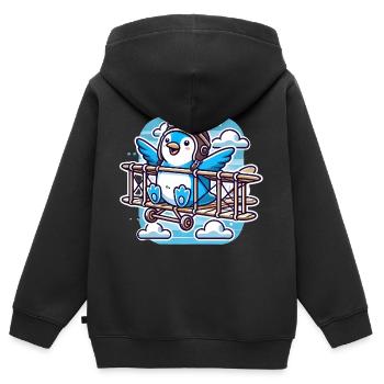 Lustiger fliegender Pinguin, glaube, schwebe - Kinder Premium Organic Zip Hoodie - Schwarz - Hinten - AI Model Kid Male (0cm)