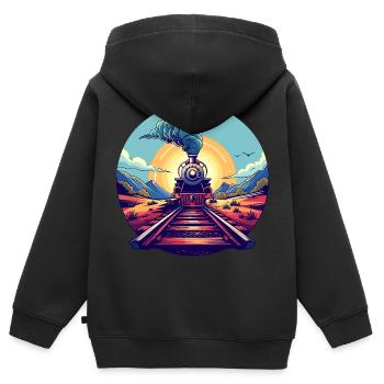 Railway Portrait - Kids Premium Organic Zip-up Hoodie - black - Back - AI Model Kid Male (0cm)
