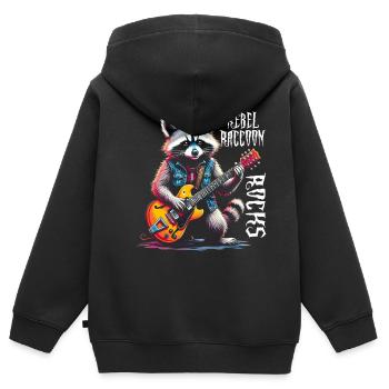 Raton laveur - Raton laveur à bascule avec guitare - Sweat Premium à capuche zippé enfant bio - noir - Dos - AI Model Kid Male (0cm)