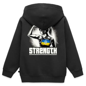 Starke Selbstbewusste Frau Ukrainerin Geschenk - Kinder Premium Organic Zip Hoodie - Schwarz - Hinten - AI Model Kid Male (0cm)