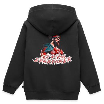 Fitnessraum Spartaner - Kinder Premium Organic Zip Hoodie - Schwarz - Hinten - AI Model Kid Male (0cm)
