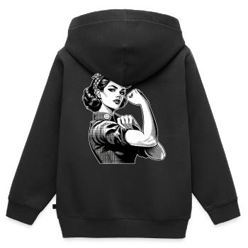 Starke Selbstbewusste Frau Rockabilly Geschenk - Kinder Premium Organic Zip Hoodie - Schwarz - Hinten - AI Model Kid Male (0cm)
