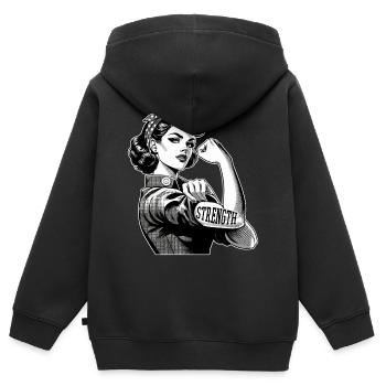 Stärke starke Frau Rockabilly Geschenk - Kinder Premium Organic Zip Hoodie - Schwarz - Hinten - AI Model Kid Male (0cm)