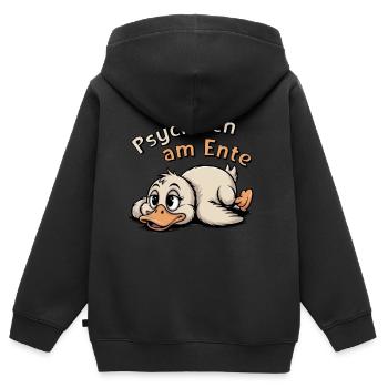 Psychisch am Ente – freches Enten-Spruch Motiv - Kinder Premium Organic Zip Hoodie - Schwarz - Hinten - AI Model Kid Male (0cm)