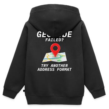 Géocodage Échec Adresse Format SIG Humour - Sweat Premium à capuche zippé enfant bio - noir - Dos - AI Model Kid Male (0cm)