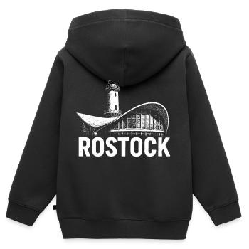 Rostock Moments - Kinder Premium Organic Zip Hoodie - Schwarz - Hinten - AI Model Kid Male (0cm)
