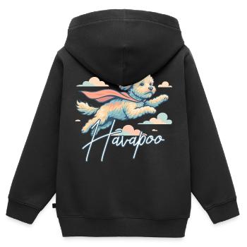 Super chien Havapoo Cape Cape cadeau - Sweat Premium à capuche zippé enfant bio - noir - Dos - AI Model Kid Male (0cm)