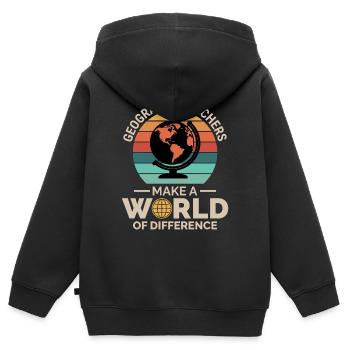 Geographielehrer Globus Weltunterschied - Kinder Premium Organic Zip Hoodie - Schwarz - Hinten - AI Model Kid Male (0cm)