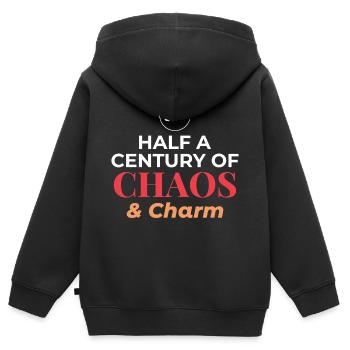50e anniversaire demi-siècle Chaos Charm - Sweat Premium à capuche zippé enfant bio - noir - Dos - AI Model Kid Male (0cm)
